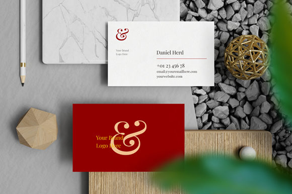 Business Card Mockup in Pebble Ground: Elevate Your Design with Professional Precision