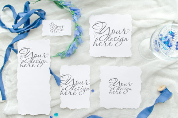 Classic Blue Wedding Cards Set Mock Up
