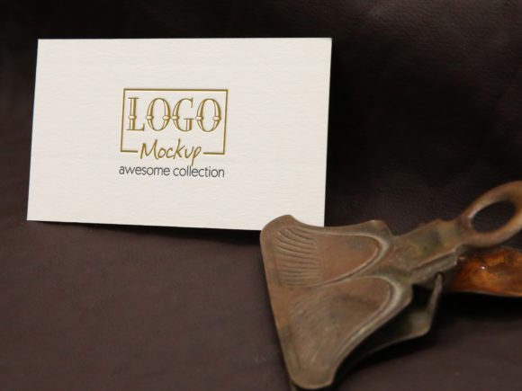 Logo Mockup with Vintage Clip on Leather