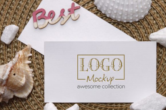 Logo Mockup with White Stones, Seashels
