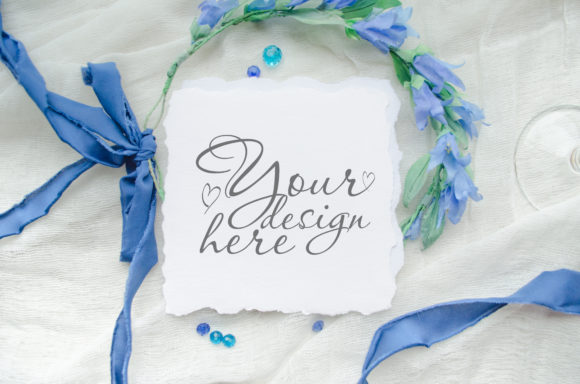 Square Wedding Mock Up with Blue Flowers