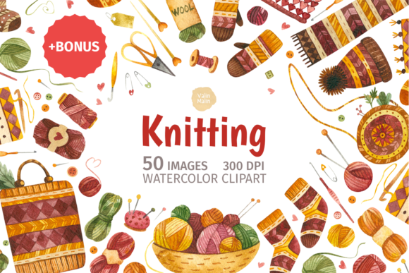 Watercolor Knitting and Crochet Clipart